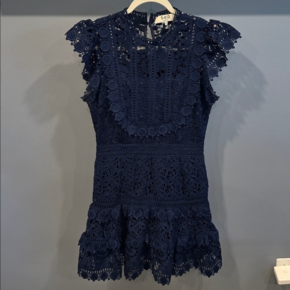 SEA NEW YORK ABBY PUFF SLEEVE SHORT DRESS - NAVY BLUE - Picture 3 of 7